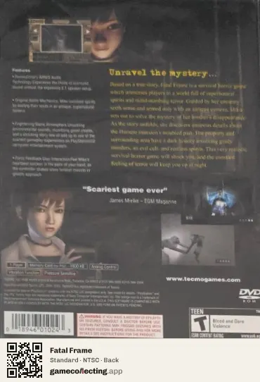 Fatal Frame PlayStation 2, NTSC box back