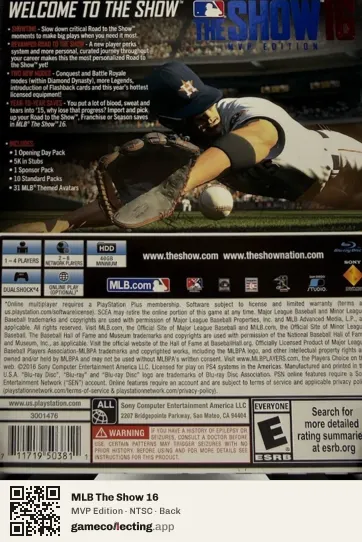 MLB The Show 16 PlayStation 4, NTSC box back