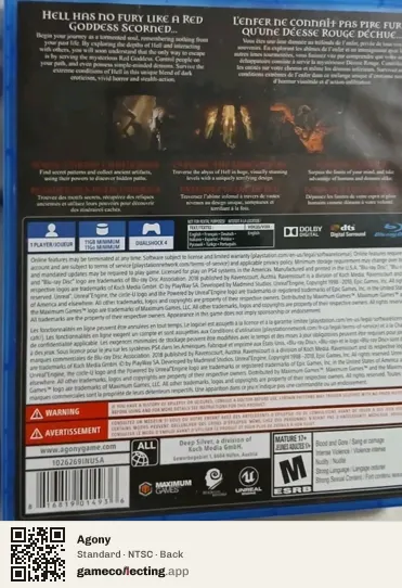Agony PlayStation 4, NTSC box back