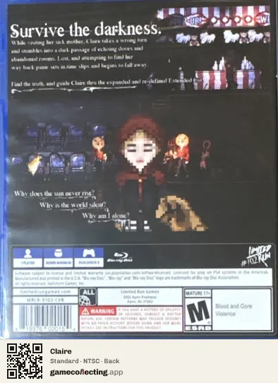 Claire PlayStation 4, NTSC box back