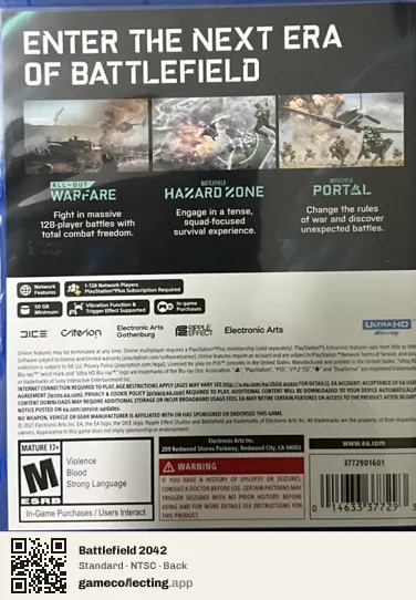 Battlefield 2042 PlayStation 5, NTSC box back