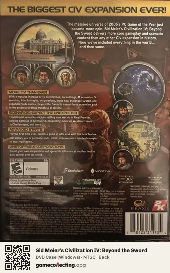 Sid Meier's Civilization IV: Beyond the Sword Computer, NTSC box back