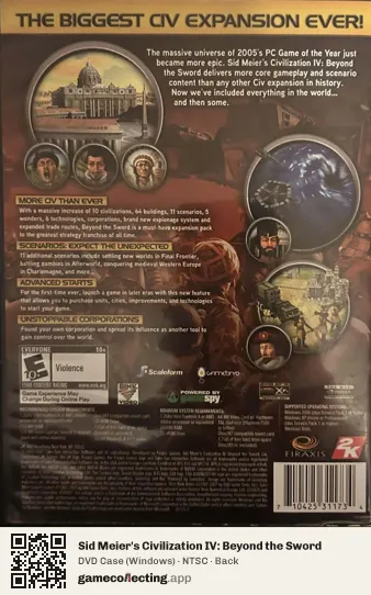 Sid Meier's Civilization IV: Beyond the Sword Computer, NTSC box back