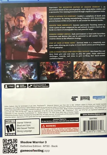 Shadow Warrior 3 PlayStation 5, NTSC box back