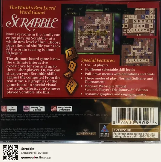 Scrabble PlayStation, NTSC box back
