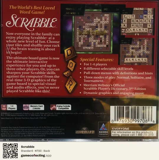 Scrabble PlayStation, NTSC box back