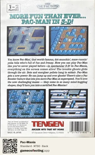 Pac-Mania Sega Mega Drive / Genesis, NTSC box back