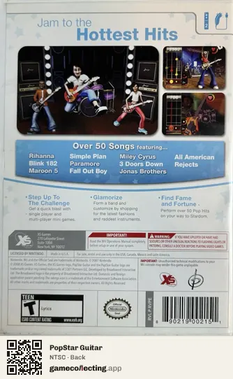 PopStar Guitar Nintendo Wii, NTSC box back