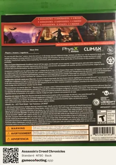 Assassin's Creed Chronicles Xbox One, NTSC box back