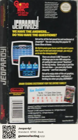 Jeopardy! Nintendo Entertainment System, NTSC box back