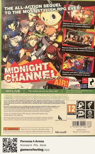 Persona 4 Arena Xbox 360, PAL box back