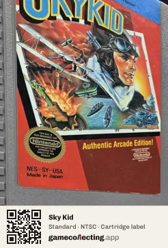 Sky Kid Nintendo Entertainment System, NTSC cartridge label