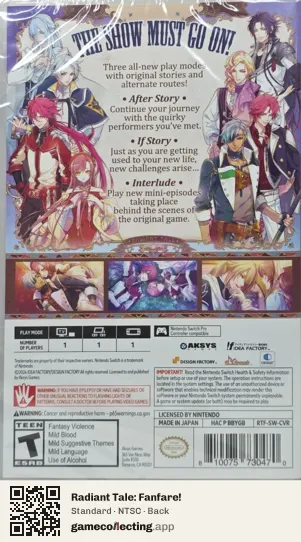 Radiant Tale: Fanfare! Nintendo Switch, NTSC box back