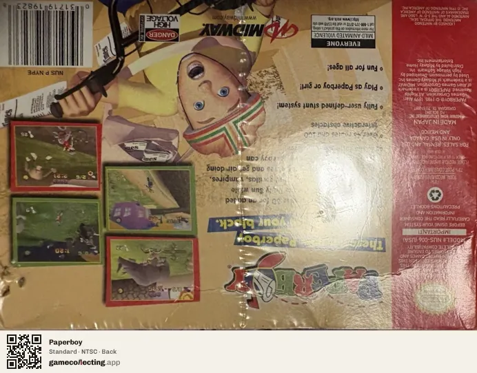 Paperboy Nintendo 64, NTSC box back