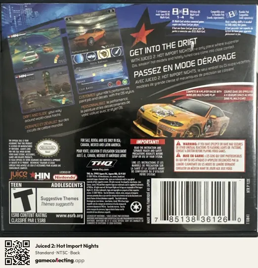 Juiced 2: Hot Import Nights Nintendo DS, NTSC box back