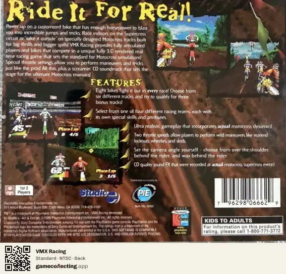 VMX Racing PlayStation, NTSC box back