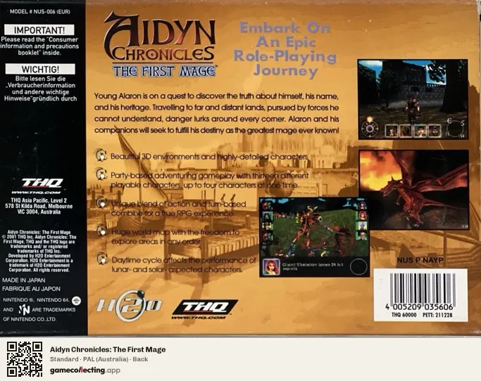 Aidyn Chronicles: The First Mage Nintendo 64, Australia box back