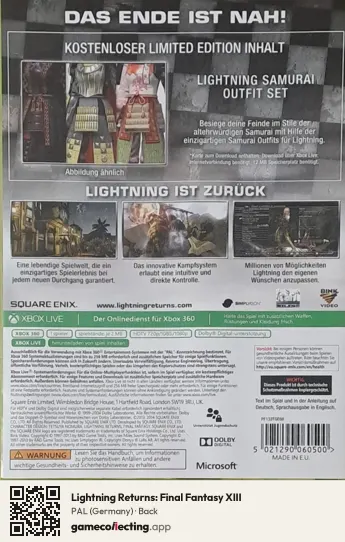 Lightning Returns: Final Fantasy XIII Xbox 360, Germany box back