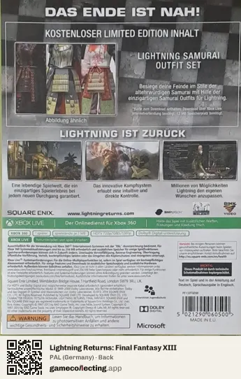 Lightning Returns: Final Fantasy XIII Xbox 360, Germany box back