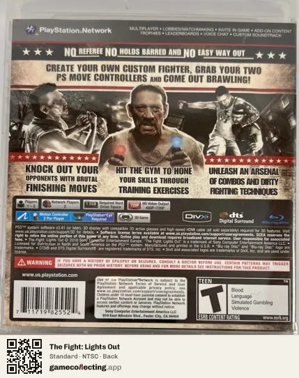The Fight: Lights Out PlayStation 3, NTSC box back