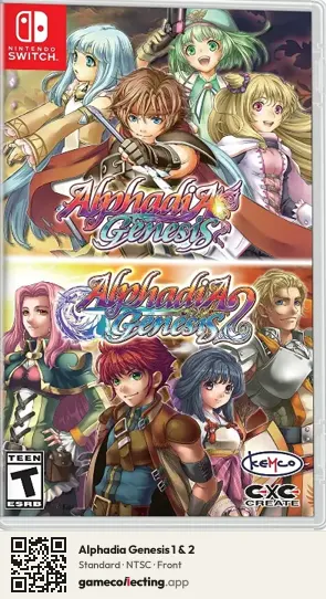 Alphadia Genesis 1 & 2 Nintendo Switch, NTSC box front