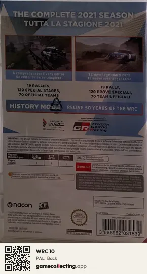 WRC 10 Nintendo Switch, PAL box back