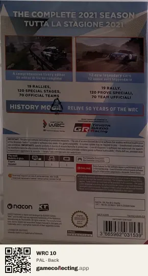 WRC 10 Nintendo Switch, PAL box back