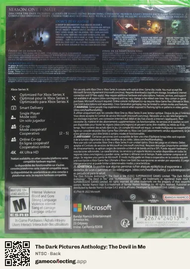 The Dark Pictures Anthology: The Devil in Me Xbox Series X, NTSC box back