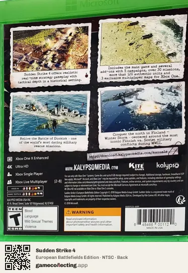 Sudden Strike 4 Xbox One, NTSC box back
