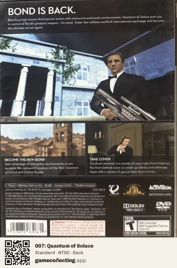 007: Quantum of Solace PlayStation 2, NTSC box back