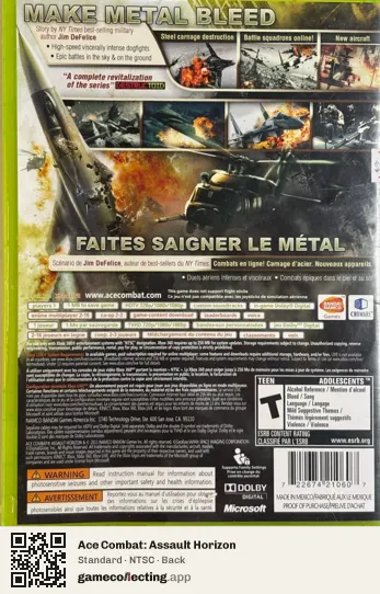Ace Combat: Assault Horizon Xbox 360, NTSC box back