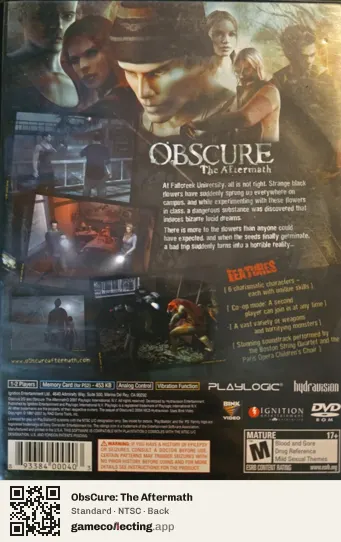 ObsCure: The Aftermath PlayStation 2, NTSC box back