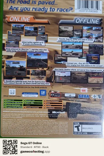 Sega GT Online Xbox, NTSC box back
