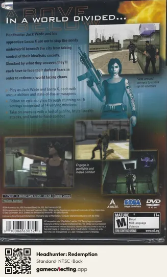 Headhunter: Redemption PlayStation 2, NTSC box back