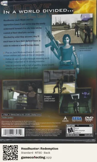 Headhunter: Redemption PlayStation 2, NTSC box back