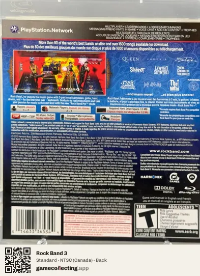 Rock Band 3 PlayStation 3, Canada box back