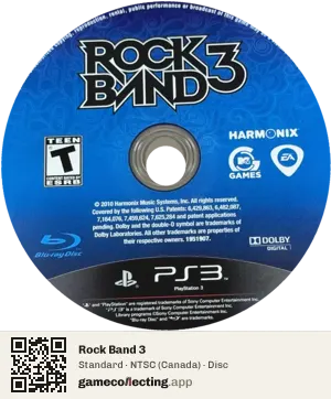 Rock Band 3 PlayStation 3, NTSC disc
