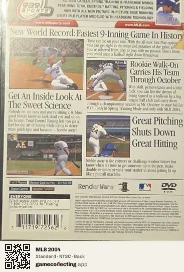 MLB 2004 PlayStation 2, NTSC box back