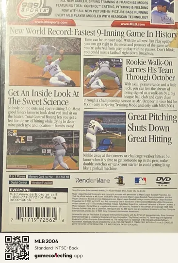 MLB 2004 PlayStation 2, NTSC box back