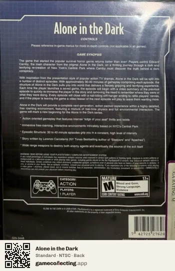 Alone in the Dark PlayStation 2, NTSC box back