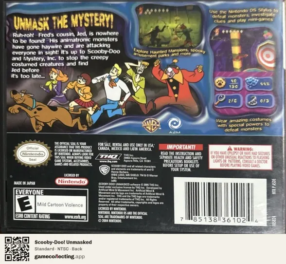 Scooby-Doo! Unmasked Nintendo DS, NTSC box back