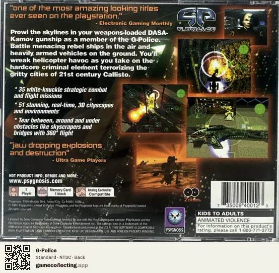 G-Police PlayStation, NTSC box back