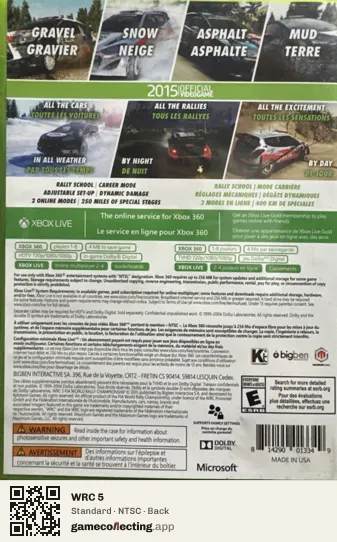 WRC 5 Xbox 360, NTSC box back