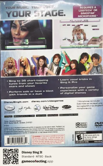 Disney Sing It PlayStation 2, NTSC box back