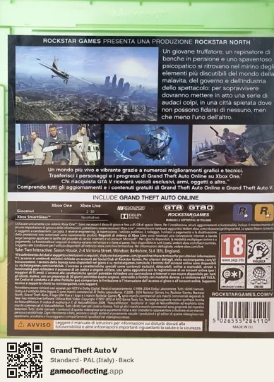 Grand Theft Auto V Xbox One, Italy box back