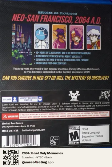 2064: Read Only Memories PlayStation Vita, NTSC box back