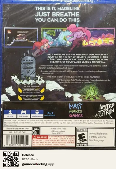 Celeste PlayStation 4, NTSC box back