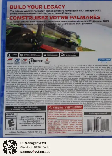 F1 Manager 2023 PlayStation 5, NTSC box back