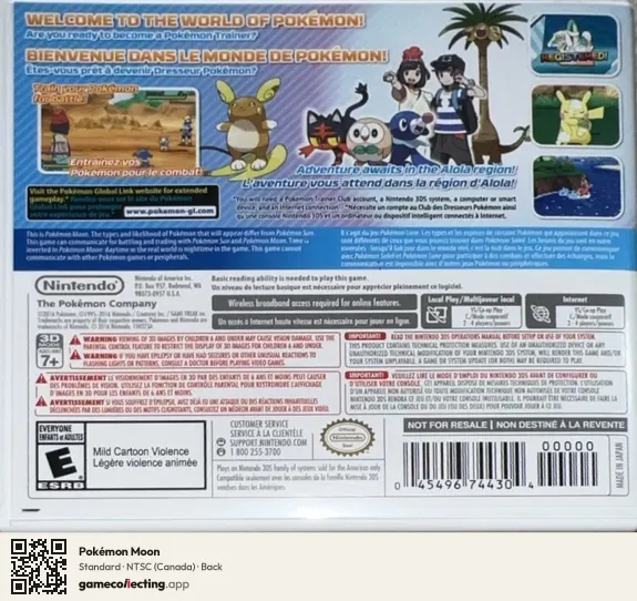 Pokémon Moon Nintendo 3DS, Canada box back