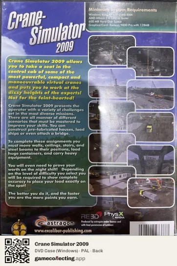 Crane Simulator 2009 Computer, PAL box back